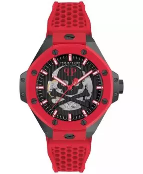 Мужские автоматические часы Skeleton Royal Red с силиконовым ремешком, 46 мм Philipp Plein, черный