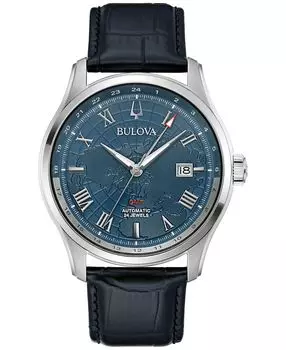 Мужские автоматические часы Wilton GMT с черным кожаным ремешком, 43 мм Bulova
