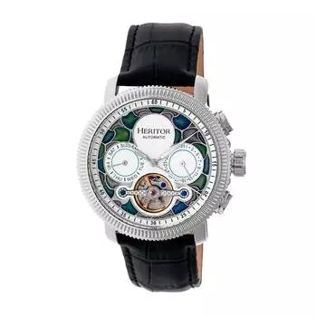 Мужские автоматические наручные часы Heritor Aura из кожи с полускелетоном Heritor Automatic, серебряный