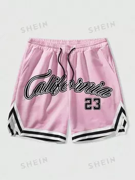Мужские баскетбольные брюки с буквенным принтом Prep для летнего активного отдыха и школы Romwe, розовый