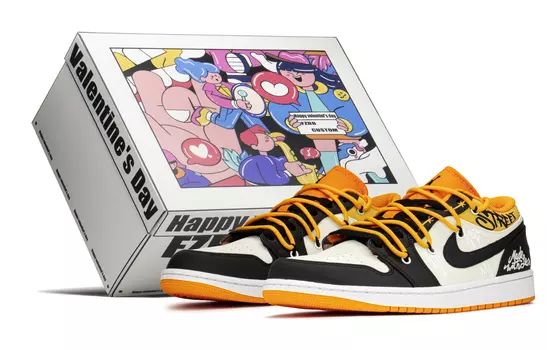 Кроссовки Air Jordan 1 Vintage Basketball Shoes Men Low-Top Black/Beige/Yellow