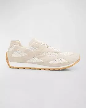 Мужские беговые кроссовки Orbit Aged из кожи и сетки в сетку Bottega Veneta, цвет Sea Salt
