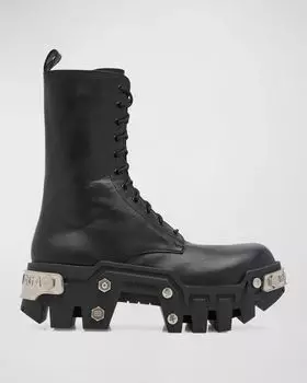 Мужские ботинки на шнуровке на платформе Bulldozer Balenciaga, цвет 1081 Black/Silver