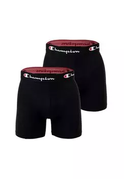 Мужские боксеры, 2 шт., хлопок, пояс с логотипом, однотонные Champion, черный