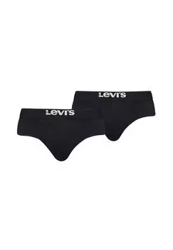 Мужские боксеры, 2 шт. - Solid Basic Brief Organic, пояс с логотипом Levi's, черный