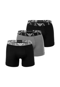 Мужские боксеры, 3 шт. - BOLD MONOGRAM, боксеры, хлопок стрейч EMPORIO ARMANI, цвет Schwarz Grau