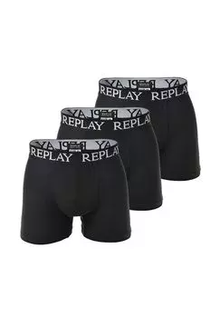 Мужские боксеры, 3 шт., хлопок, логотип, однотонные REPLAY, черный