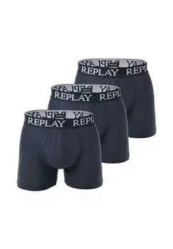 Мужские боксеры, 3 шт., хлопок, логотип, однотонные REPLAY, темно-синий
