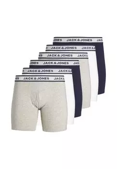 Мужские боксеры, 6 шт. - JACSOLID, хлопок стрейч, однотонный JACK & JONES, цвет Grau Navy