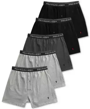 Мужские боксеры из хлопкового трикотажа классического кроя, 5 штук Polo Ralph Lauren, серый