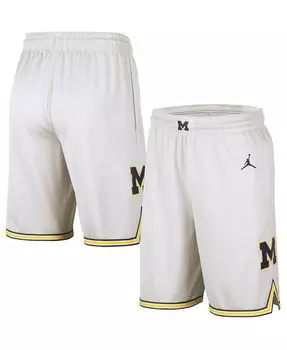 Мужские брендовые белые баскетбольные шорты Michigan Wolverines Replica Team Jordan