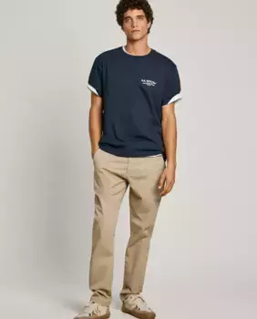 Мужские брюки-чиносы из эластичного твила с регулируемой талией Pepe Jeans, бежевый