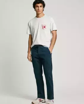 Мужские брюки-чиносы из эластичного твила с регулируемой талией Pepe Jeans, тёмно-синий