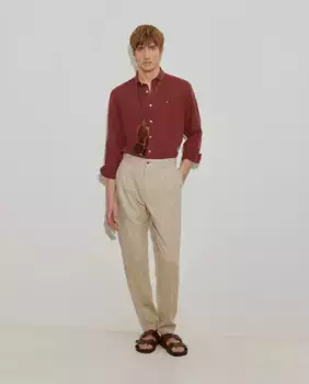 Мужские брюки-чиносы прямого кроя из льна и хлопка бежевого цвета Lion of Porches, бежевый