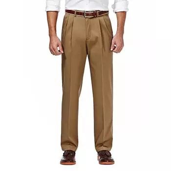 Мужские брюки Haggar Premium No-Iron цвета хаки стрейч классического кроя со складками и расширяемой талией, цвет British Khaki