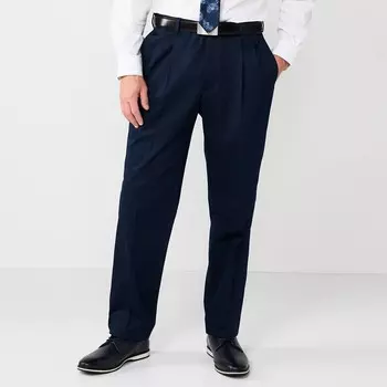 Мужские брюки Haggar Premium No-Iron цвета хаки стрейч классического кроя со складками и расширяемой талией, цвет Dark Navy