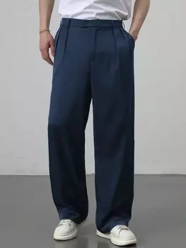 Мужские брюки Hypemode, однотонные, с карманами, прямые, свободные, для делового костюма Manfinity, темно-синий