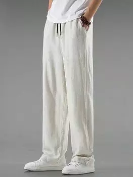 Мужские брюки Hypemode с однотонной талией и завязками, прямые брюки, длинные простые брюки на выход Manfinity, кремовый/бежевый