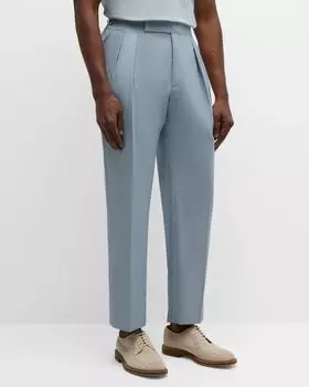 Мужские брюки из хлопка и шелка со складками Paul Smith, цвет Light Blue
