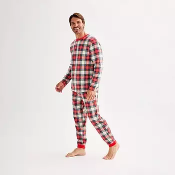 Мужские брюки Jammies For Your Families Пижамный верх Jingle Bell Rock и пижамные штаны Jogger Cuddl Duds, цвет Holiday Plaid
