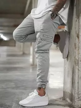 Мужские брюки-карго EMRG, широкого кроя, с буквенным узором и карманом с клапаном Manfinity, светло-серый