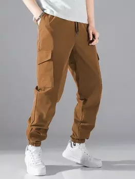 Мужские брюки-карго Hypemode с боковыми карманами с клапанами Шнурок на талии Manfinity, кофейно-коричневый