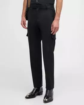 Мужские брюки карго из шерстяного габардина Alexander McQueen, цвет Black