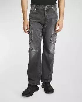 Мужские брюки-карго с эффектом потертости Balmain, цвет Washed Black