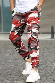 Мужские брюки-карго с карманами бордового цвета с камуфляжным принтом 5447 Madmext, разноцветный