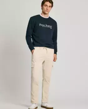 Мужские брюки-карго узкого кроя из эластичной ткани Pepe Jeans, цвет Crema