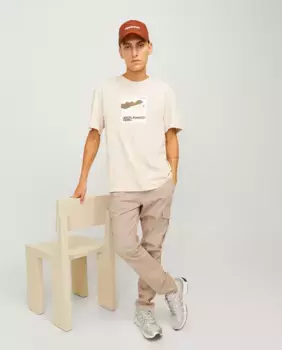 Мужские брюки-карго узкого кроя с карманами Jack & Jones, бежевый