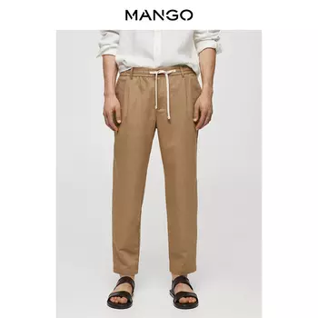 Мужские брюки Mango из хлопка и льна, коричневый