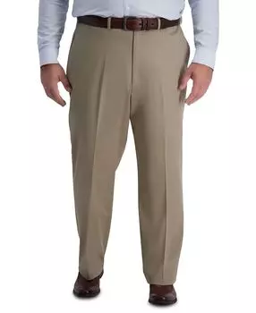 Мужские брюки премиум-класса с плоской передней частью классического кроя цвета хаки, не требующие утюга Haggar