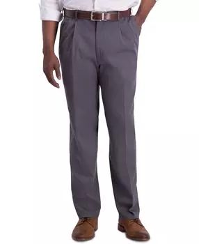 Мужские брюки премиум-класса со складками классического кроя цвета хаки без железа Haggar