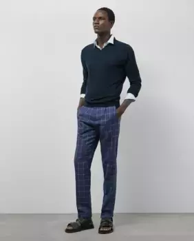 Мужские брюки прямого кроя со складками в клетку Roberto Verino, индиго