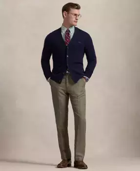 Мужские брюки прямого кроя в клетку "гусиная лапка" из твила Polo Ralph Lauren, коричневый