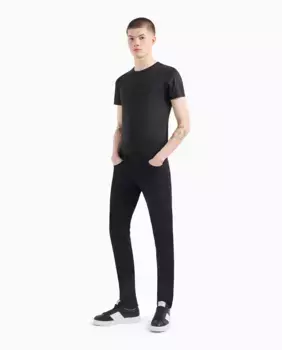 Мужские брюки с 5 карманами модели J06 приталенного кроя из хлопкового твила Emporio Armani, черный