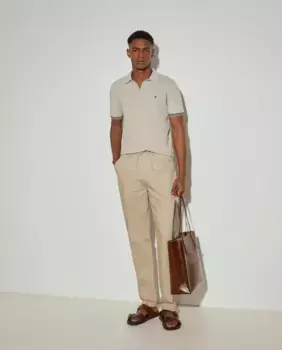 Мужские брюки со складками и шнурком бежевого цвета с льном Lion of Porches, бежевый