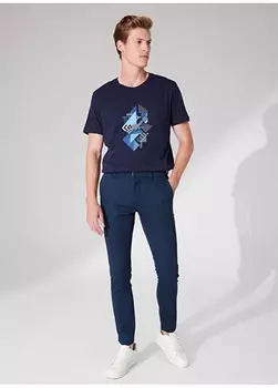 Мужские брюки узкого кроя с нормальной талией темно-синего цвета Beymen Business