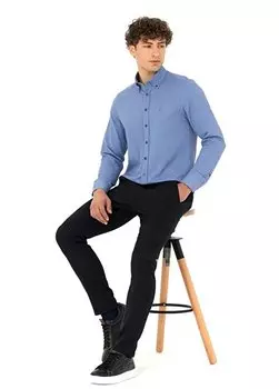 Мужские брюки узкого кроя темно-синего цвета с нормальной талией и нормальными штанинами SANTO Pierre Cardin, темно-синий