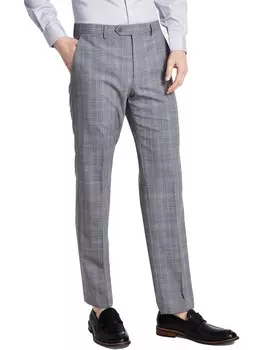 Мужские брюки в клетку из смесовой шерсти Michael Kors, цвет Light Grey/ Blue