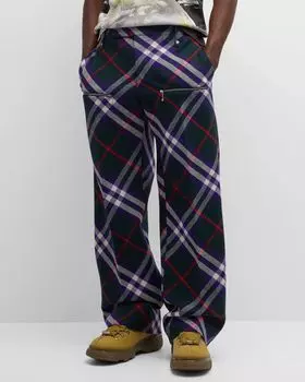 Мужские брюки в клетку на молнии Burberry, цвет Vine_Deep Royal Ip C