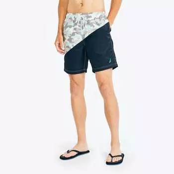 Мужские быстросохнущие плавки Nautica Sustainably Crafted 8" с диагональными полосками, цвет bright white