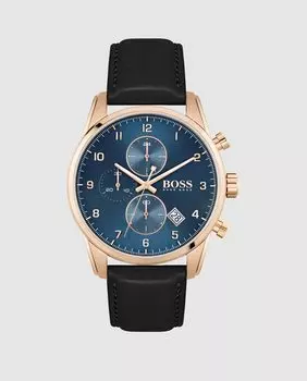 Мужские часы 1513783 черные кожаные с хронографом Boss, черный