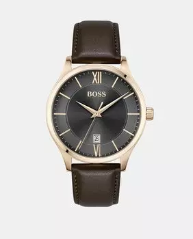 Мужские часы 1513894 из коричневой кожи Boss, коричневый