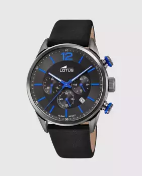 Мужские часы 18687/3 Chrono черные кожаные LOTUS, черный