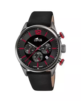 Мужские часы 18687/6 Chrono в черной коже LOTUS, черный
