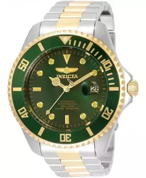 Мужские часы 35727 Pro Diver Automatic с зеленым циферблатом и тремя стрелками Invicta, золотой