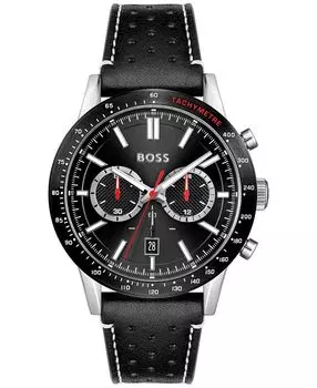 Мужские часы Allure с хронографом, черный кожаный ремешок, 44 мм BOSS