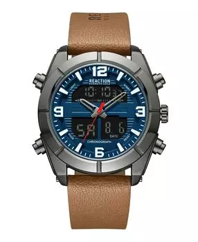 Мужские часы Ana-digi Tan с ремешком из синтетической кожи, 46 мм Kenneth Cole Reaction